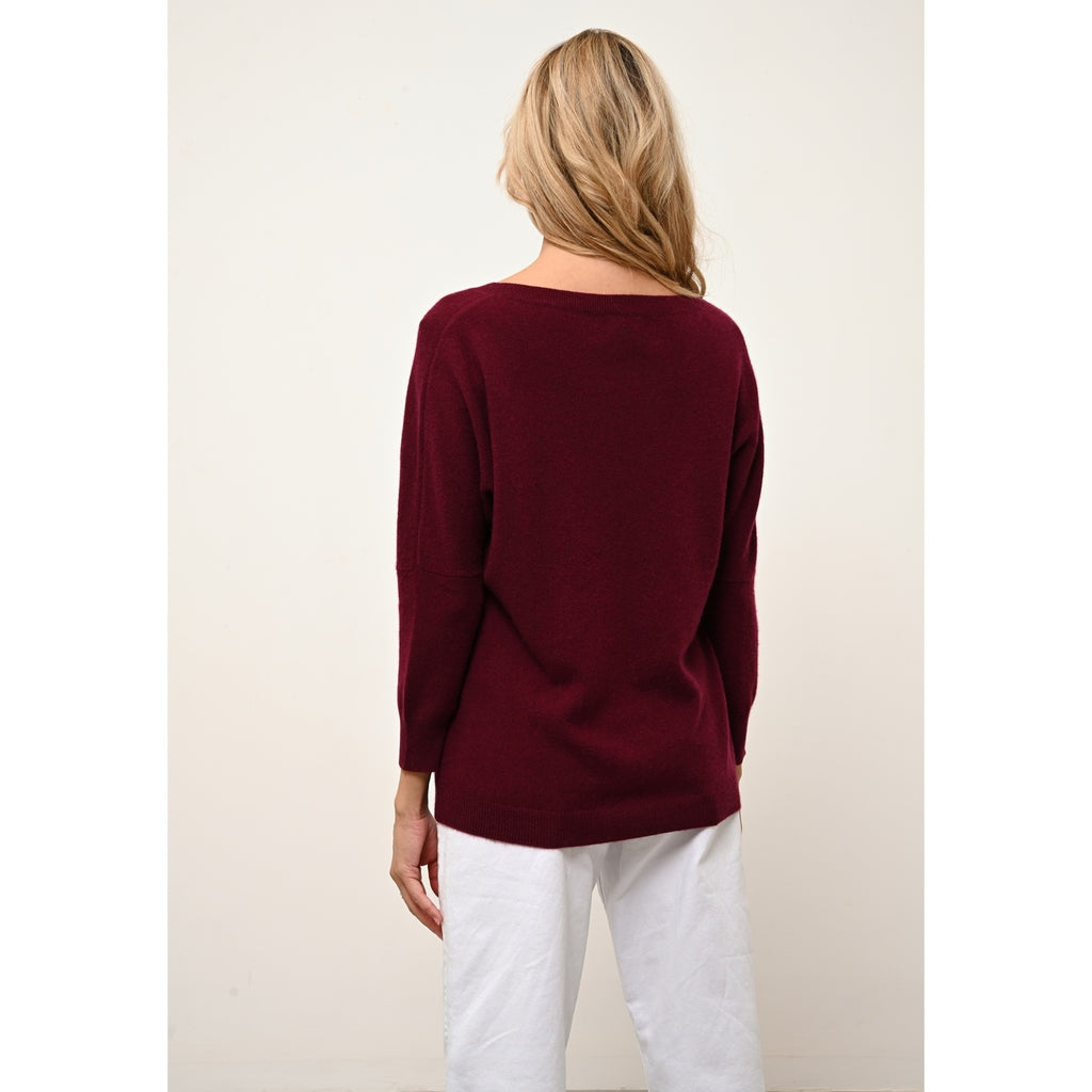 Pull Chauve Souris Rebecca Bordeaux - 100% Cachemire - 2 Fils - Jersey - Femme