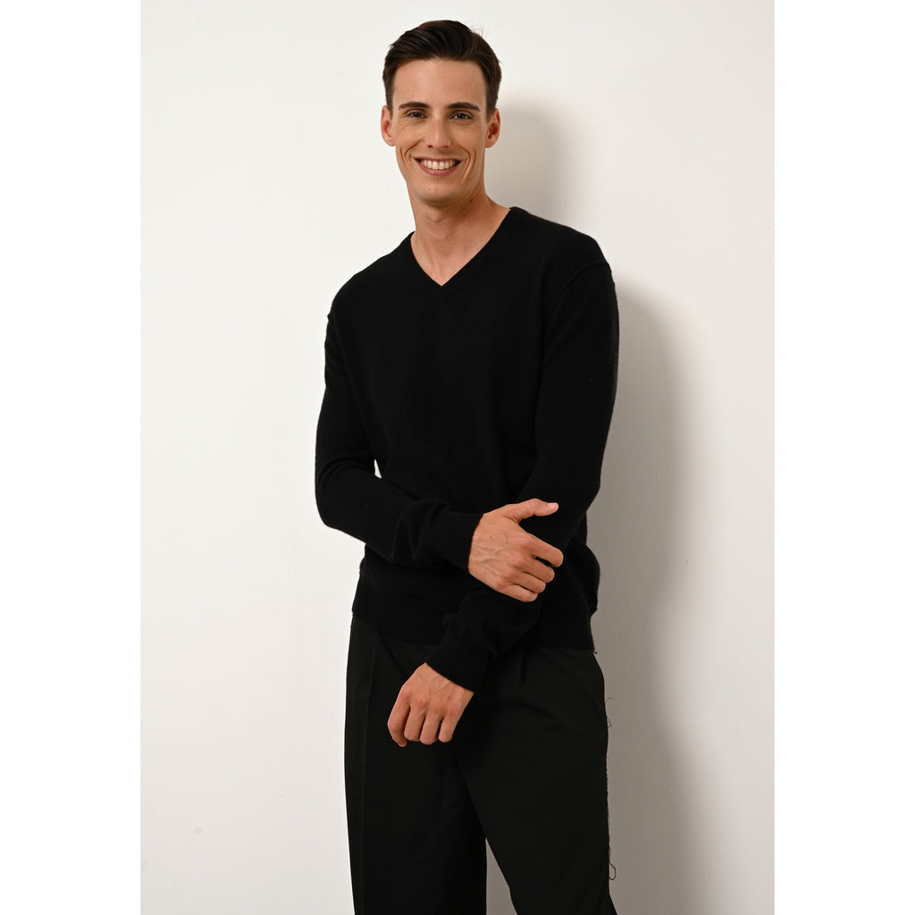 Pull Col V  Tom - 100% Cachemire 2 Fils - Noir - Homme