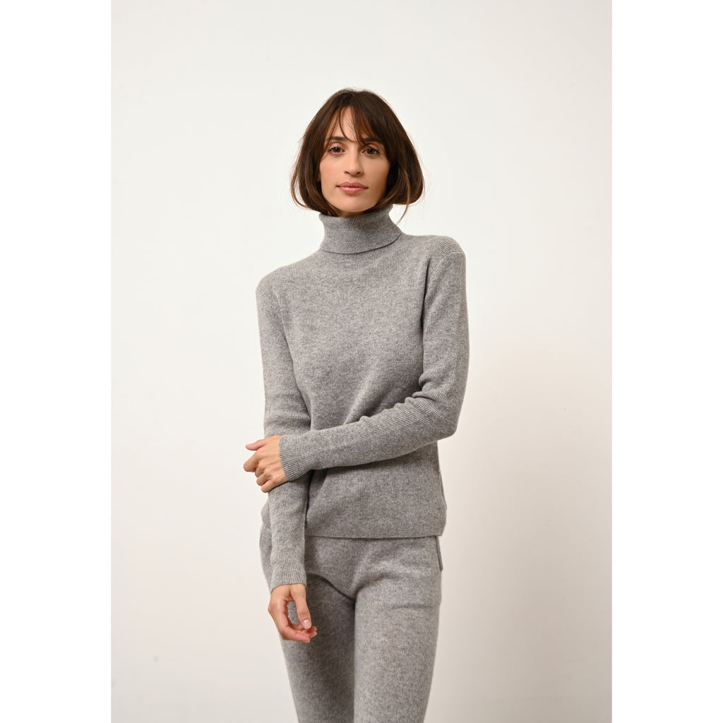 Pull Col Roulé Lanais - 100% Cachemire 2 Fils - Nuage Chiné - Femme