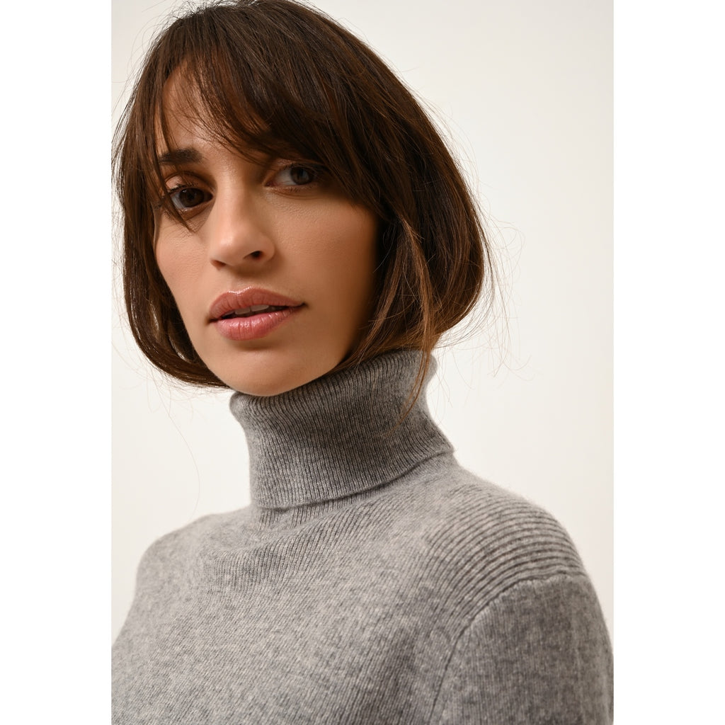 Pull Col Roulé Lanais - 100% Cachemire 2 Fils - Nuage Chiné - Femme