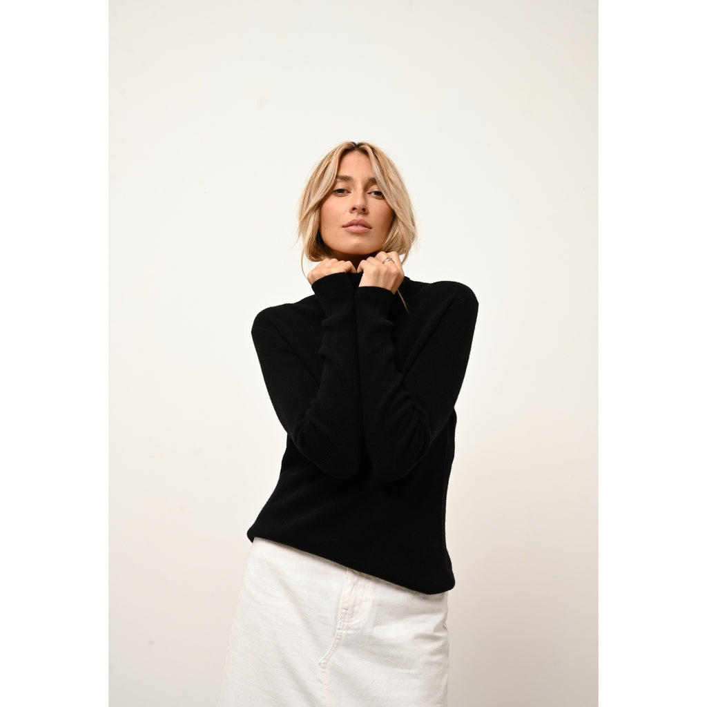 Pull Col Roulé Lanais - 100% Cachemire 2 Fils - Noir - Femme