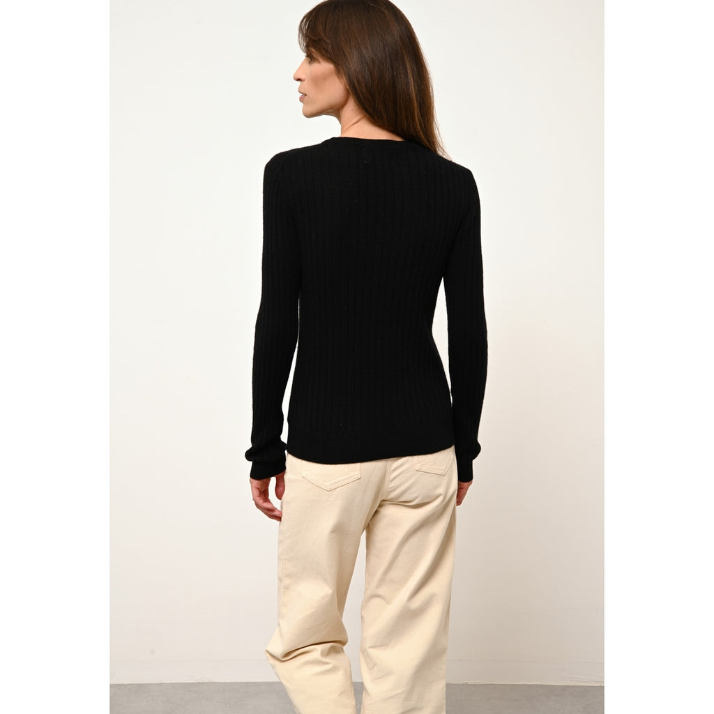Pull Col Rond Avana - 100% Cachemire 2 Fils - Noir - Femme