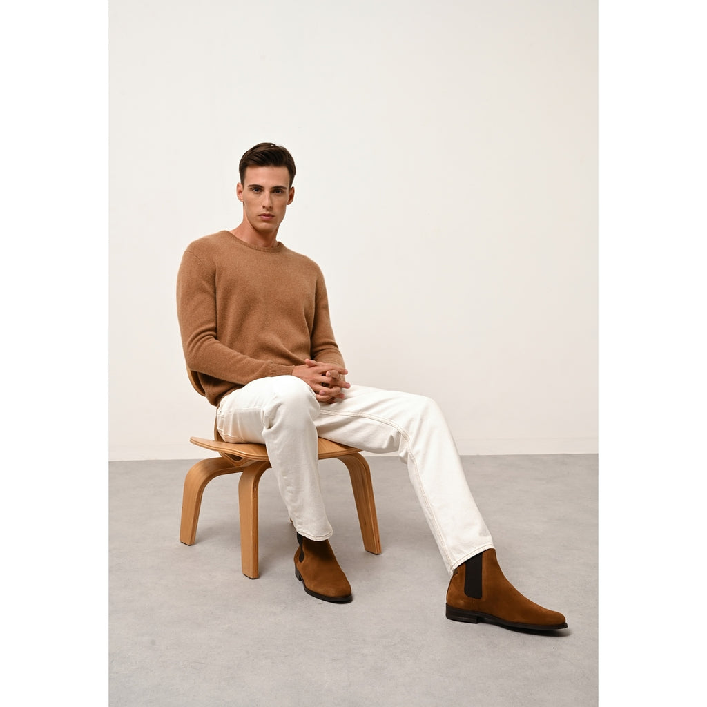 Pull Col Rond 4 Fils Gabin - 100% Cachemire 4 Fils - Noisette - Homme