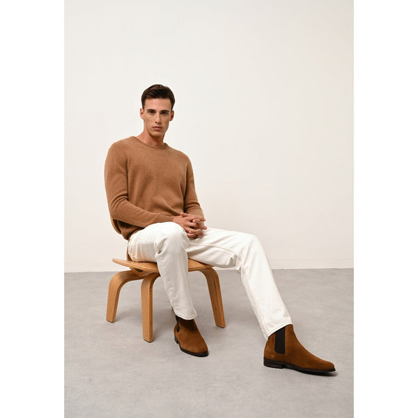 Pull Col Rond 4 Fils Gabin - 100% Cachemire 4 Fils - Noisette - Homme