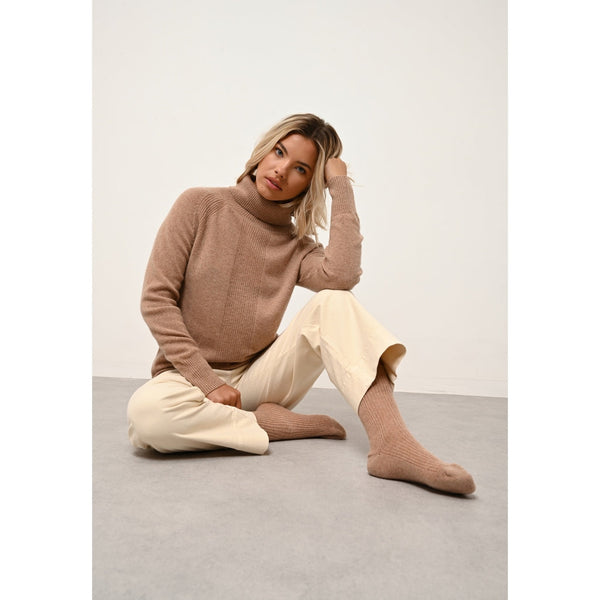 Pull Col Roulé Lilly - 100% Cachemire 2 Fils - Camel Chiné - Femme