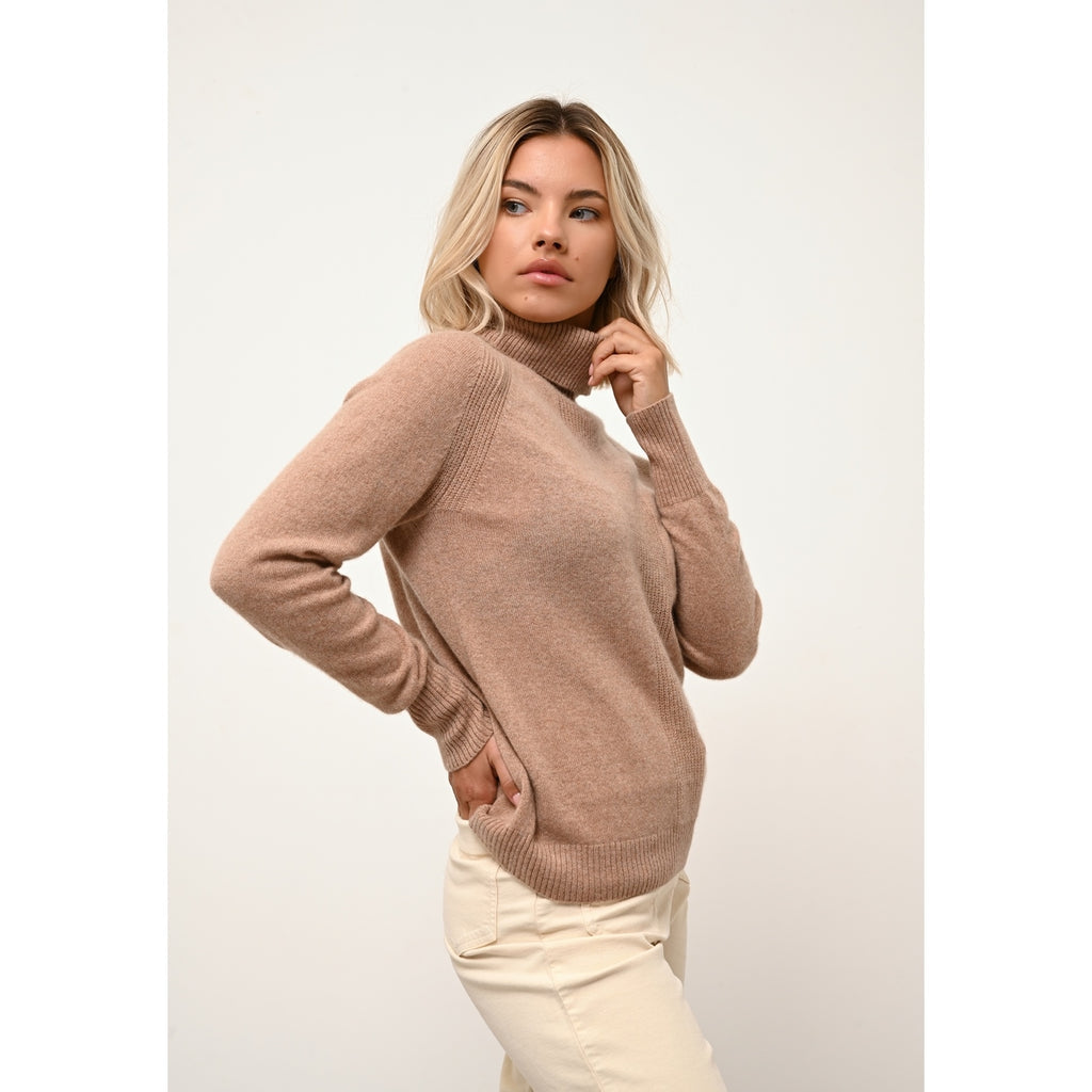 Pull Col Roulé Lilly - 100% Cachemire 2 Fils - Camel Chiné - Femme