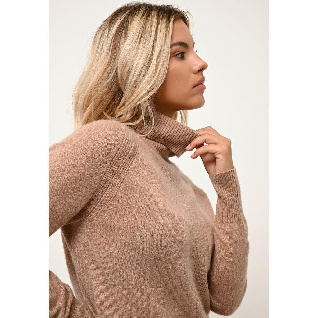 Pull Col Roulé Lilly - 100% Cachemire 2 Fils - Camel Chiné - Femme