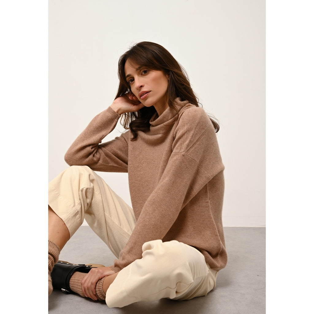 Pull Col Roulé Blantyre - 100% Cachemire 2 Fils - Camel Chiné - Femme