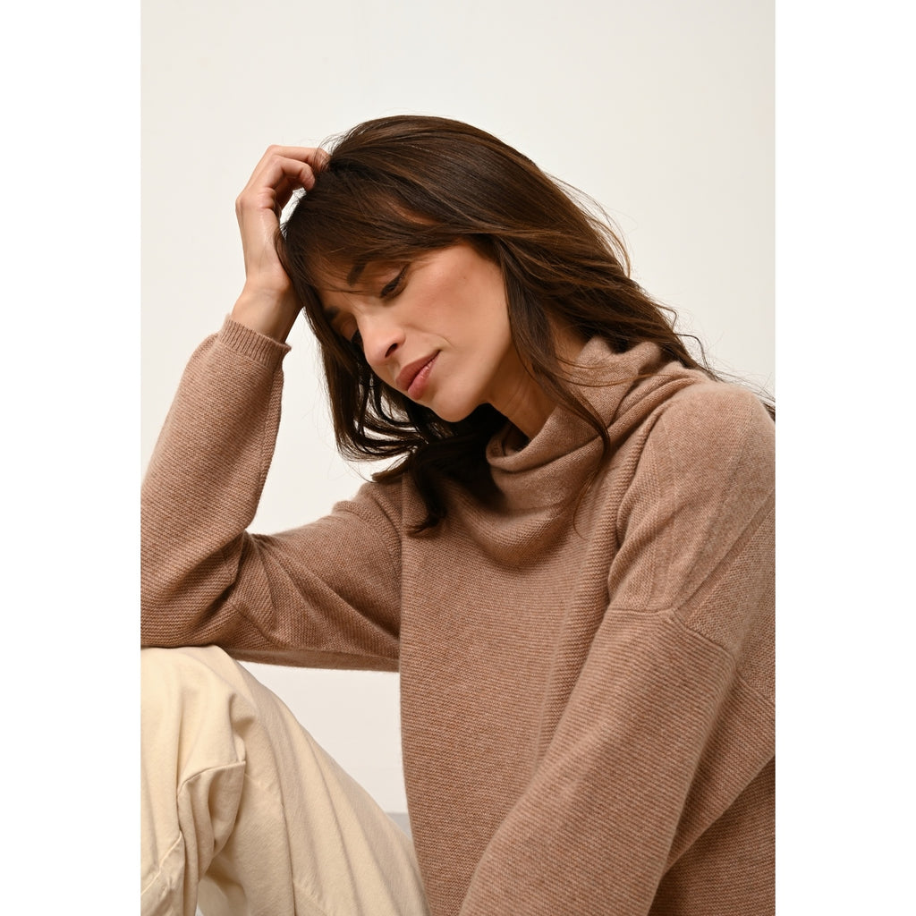 Pull Col Roulé Blantyre - 100% Cachemire 2 Fils - Camel Chiné - Femme