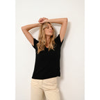 T-Shirt Col V Glamis Noir - 100% Cachemire - 2 Fils - Jersey - Femme