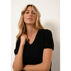 T-Shirt Col V Glamis Noir - 100% Cachemire - 2 Fils - Jersey - Femme