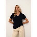 Just Cashmere - T-Shirt Col V Glamis Navy - 100% Cachemire - 2 Fils - Jersey - Femme