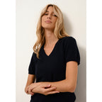 Just Cashmere - T-Shirt Col V Glamis Navy - 100% Cachemire - 2 Fils - Jersey - Femme