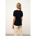 Just Cashmere - T-Shirt Col V Glamis Navy - 100% Cachemire - 2 Fils - Jersey - Femme
