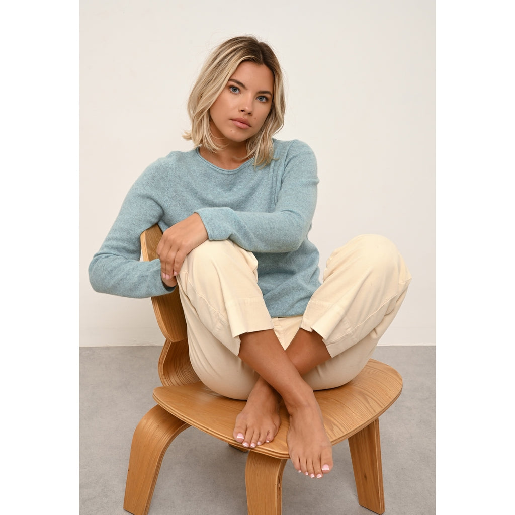 Just Cashmere - Pull Col Bateau Grace Aqua Chiné, 100% Cachemire, 2 Fils, Jersey - Femme