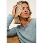 Just Cashmere - Pull Col Bateau Grace Aqua Chiné, 100% Cachemire, 2 Fils, Jersey - Femme