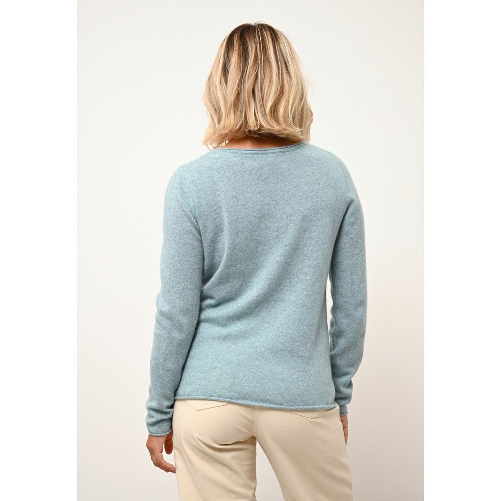 Just Cashmere - Pull Col Bateau Grace Aqua Chiné, 100% Cachemire, 2 Fils, Jersey - Femme