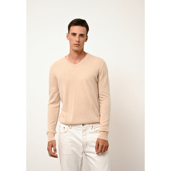 Pull Col V  Walt - 100% Cachemire 2 Fils - Sable - Homme