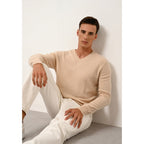 Pull Col V  Walt - 100% Cachemire 2 Fils - Sable - Homme