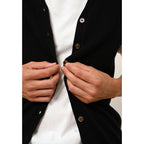 Cardigan Col V Sans Manches Lana - 100% Cachemire 2 Fils - Noir - Homme