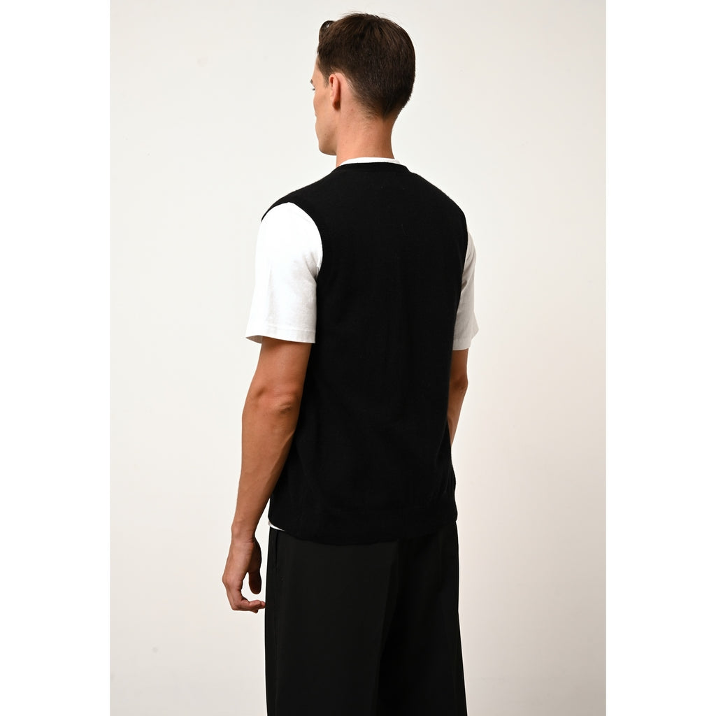 Cardigan Col V Sans Manches Lana - 100% Cachemire 2 Fils - Noir - Homme