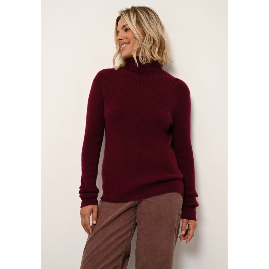 Pull Col Roulé Lanais Bordeaux - 100% Cachemire - 2 Fils - Cotes Traditionelles - Femme