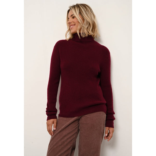 Pull Col Roulé Lanais Bordeaux - 100% Cachemire - 2 Fils - Cotes Traditionelles - Femme