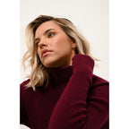 Pull Col Roulé Lanais Bordeaux - 100% Cachemire - 2 Fils - Cotes Traditionelles - Femme