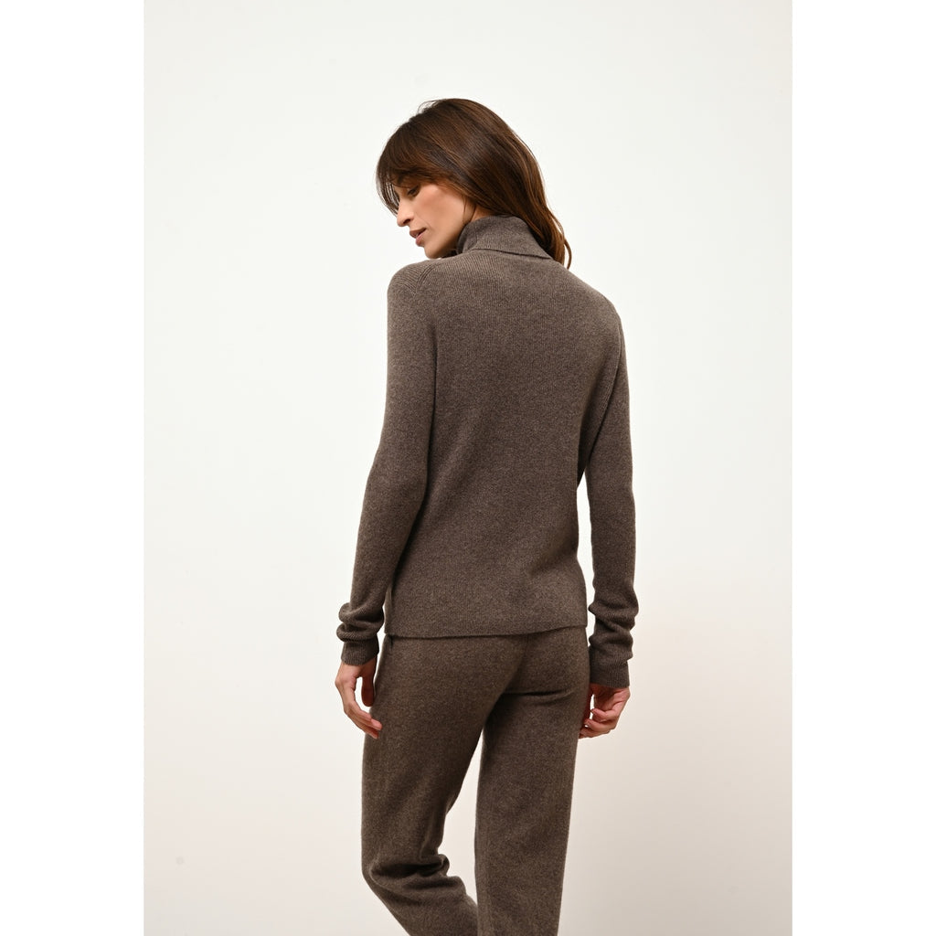Pull Col Roulé Lanais - 100% Cachemire 2 Fils - Taupe Chiné - Femme