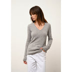 Just Cashmere - Pull Col V Abby Nuage Chiné, 100% Cachemire, 4 Fils, Jersey - Femme