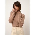 Just Cashmere - Pull Col Roulé June Camel Chiné, 100% Cachemire, 4 Fils, Jersey - Femme