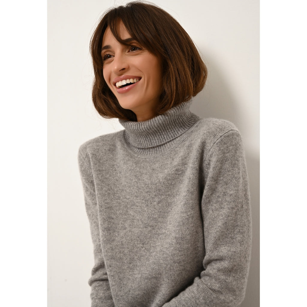 Pull Col Roulé 4 Fils June - 100% Cachemire 4 Fils - Nuage Chiné - Femme