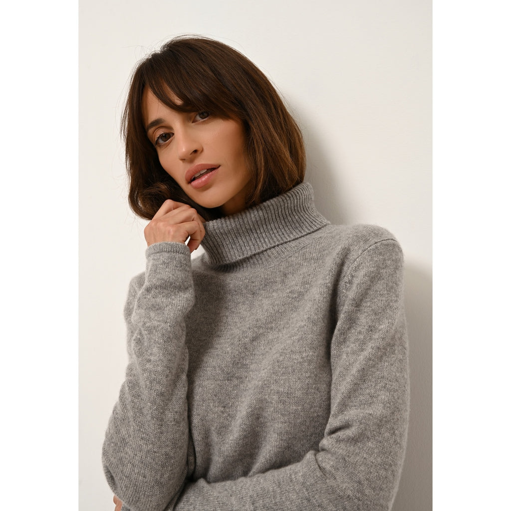 Pull Col Roulé 4 Fils June - 100% Cachemire 4 Fils - Nuage Chiné - Femme