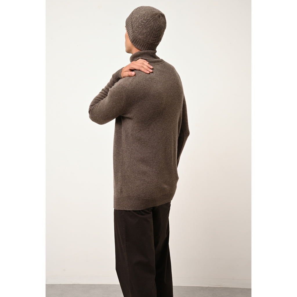 Pull Col Roulé 4 Fils Sacha - 100% Cachemire 4 Fils - Taupe Chiné - Homme