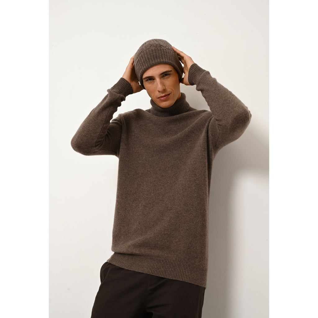 Pull Col Roulé 4 Fils Sacha - 100% Cachemire 4 Fils - Taupe Chiné - Homme