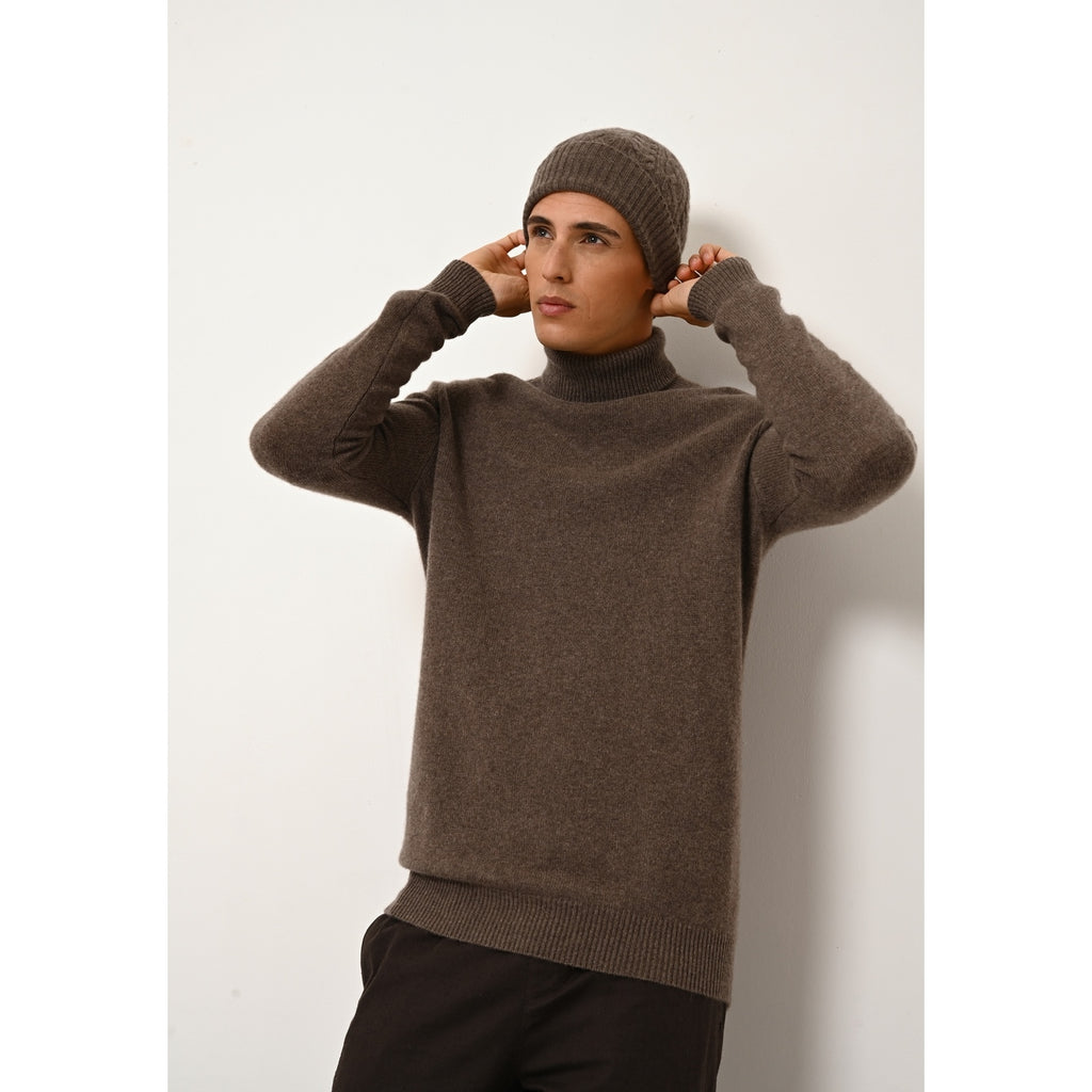 Pull Col Roulé 4 Fils Sacha - 100% Cachemire 4 Fils - Taupe Chiné - Homme