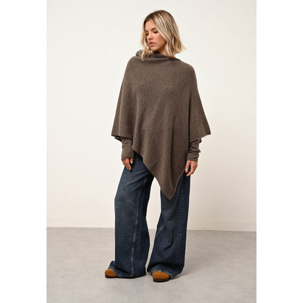 Poncho Ashley Taupe Chiné - 100% Cachemire - 4 Fils - Jersey - Femme