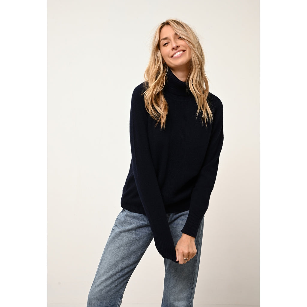 Pull Col Roulé Lilly Navy - 100% Cachemire - 2 Fils - Jersey - Femme