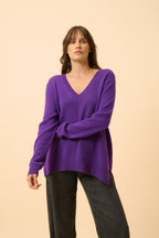 Pull Col V Devant Et Dos - Opal - Violette
