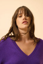Pull Col V Devant Et Dos - Opal - Violette