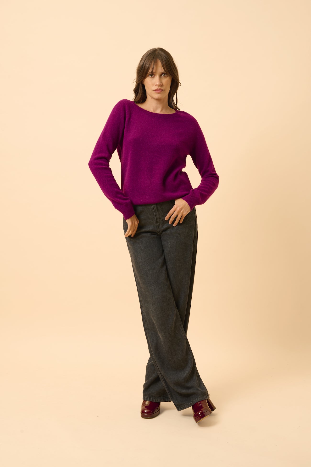 Pull Col Bateau Goutte Dos - Abigail - Prune