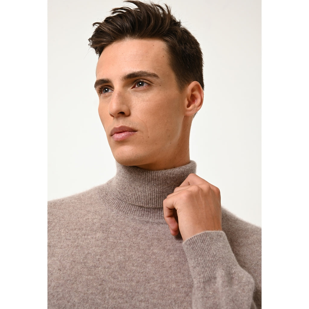 Pull Col Roulé Connor Caribou Chiné, 100% Cachemire, 2 Fils, Jersey - Homme