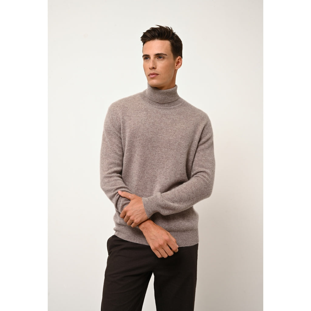 Pull Col Roulé Connor Caribou Chiné, 100% Cachemire, 2 Fils, Jersey - Homme