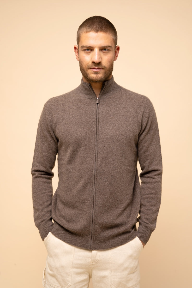 Gilet Zippé Col Montant - Alan - Taupe Chiné