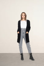 Just Cashmere - Veste Longue Ouverte 4 Fils Braemar - Noir - 100% Cachemire 4 Fils - Cote Anglaise - Femme