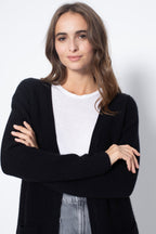 Just Cashmere - Veste Longue Ouverte 4 Fils Braemar - Noir - 100% Cachemire 4 Fils - Cote Anglaise - Femme