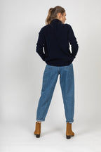 Just Cashmere - Pull Col Montant Alyssa - Navy - 100% Cachemire 2 Fils - Cotes Traditionelles - Femme