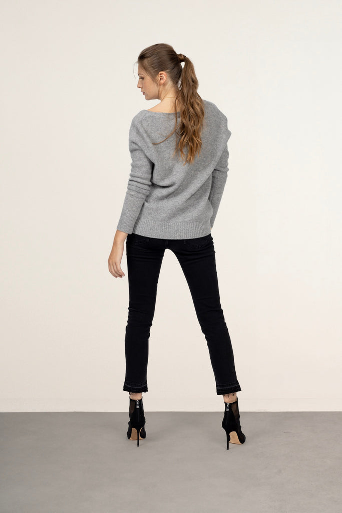 Just Cashmere - Pull Col V 4 Fils Cassie - Nuage Chiné - 100% Cachemire 4 Fils - Jersey - Femme