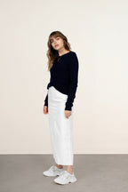 Just Cashmere - Cardigan Col Rond Laura - Navy - 100% Cachemire 2 Fils - Torsade - Femme