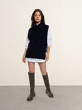 Just Cashmere - Cape Col Roulé Sans Manches 4 Fils Lou - Navy - 100% Cachemire 4 Fils - Point Cardigan - Femme